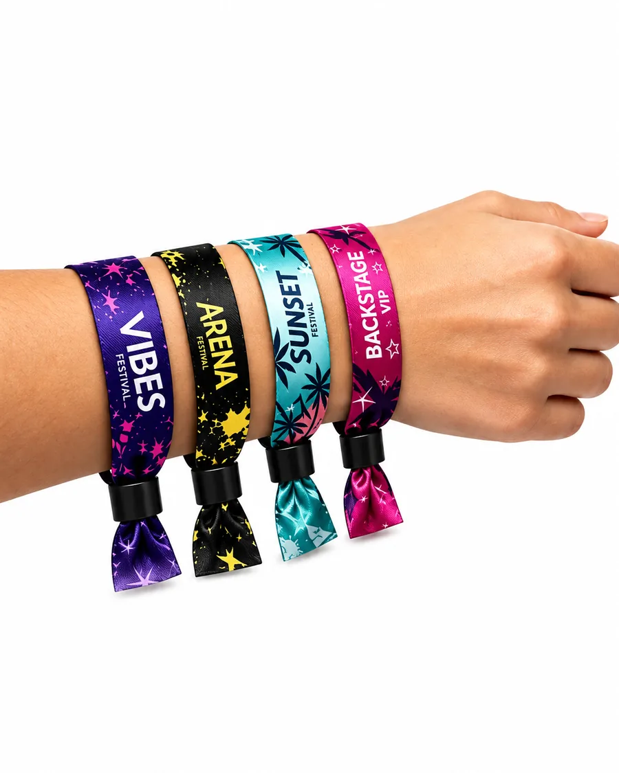 Pulso com quatro pulseiras de cetim personalizadas de festivais